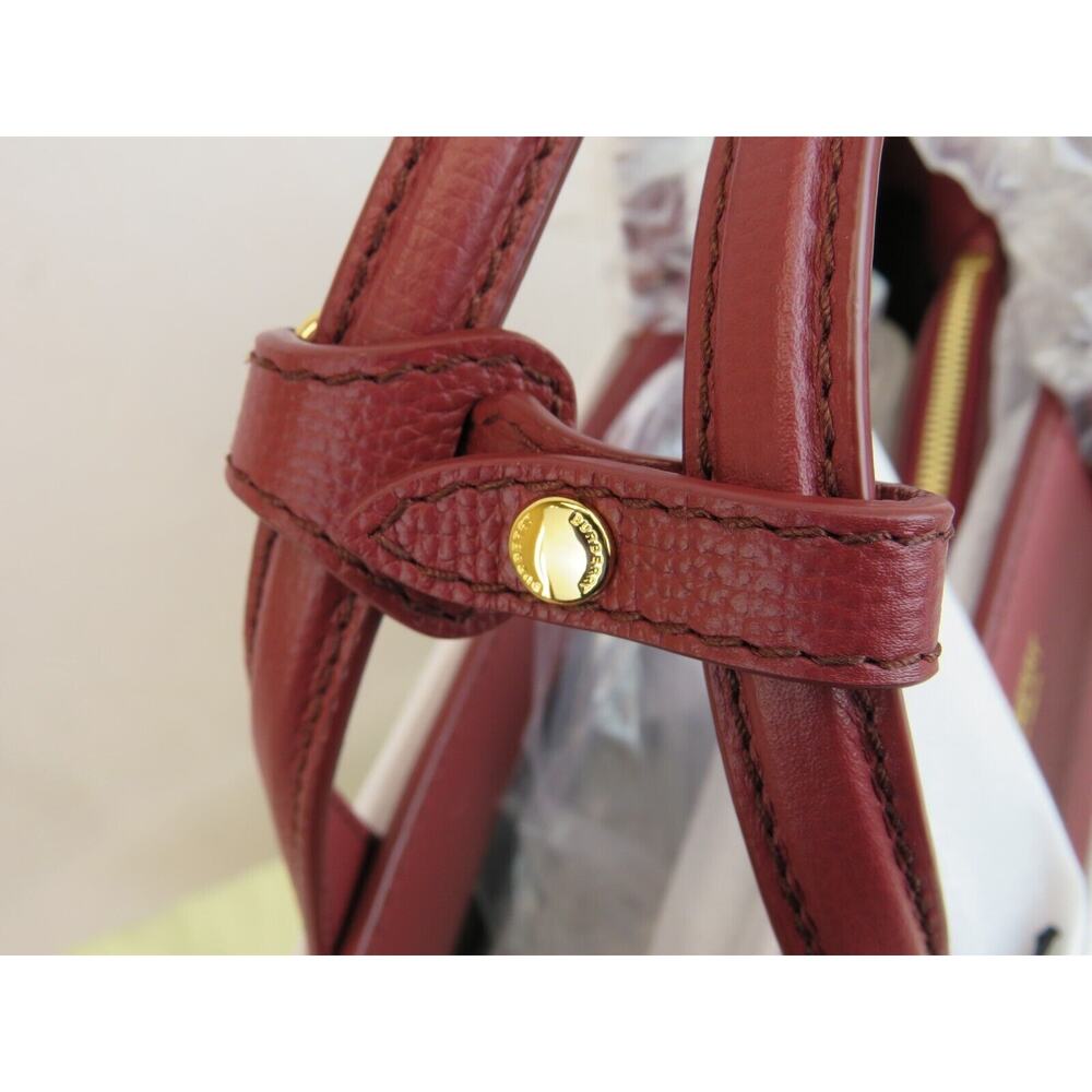 $1790 BURBERRY BANNER BURGUNDY LEATHER CHECK CANVAS SHOULDER MEDIUM TOTE BAG - Picture 13 of 15